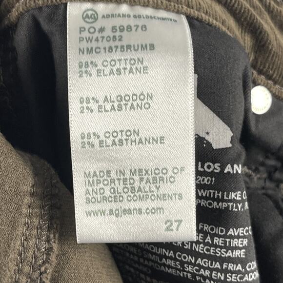 AG Adriano Goldschmied Mari Corduroy Pant Womens 27 Brown Mid Rise Slim Straight - Picture 7 of 16